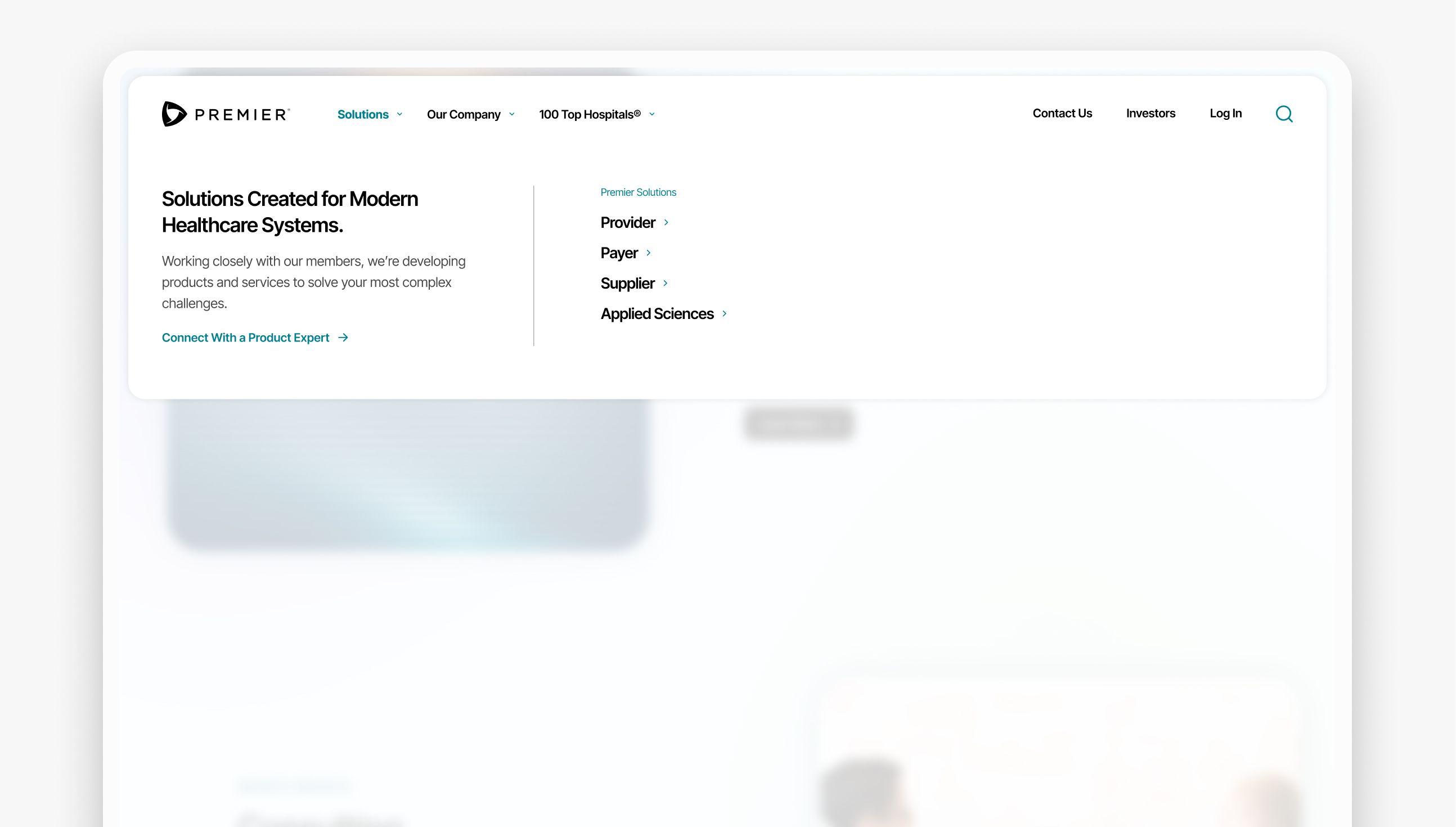 Premier website navigation