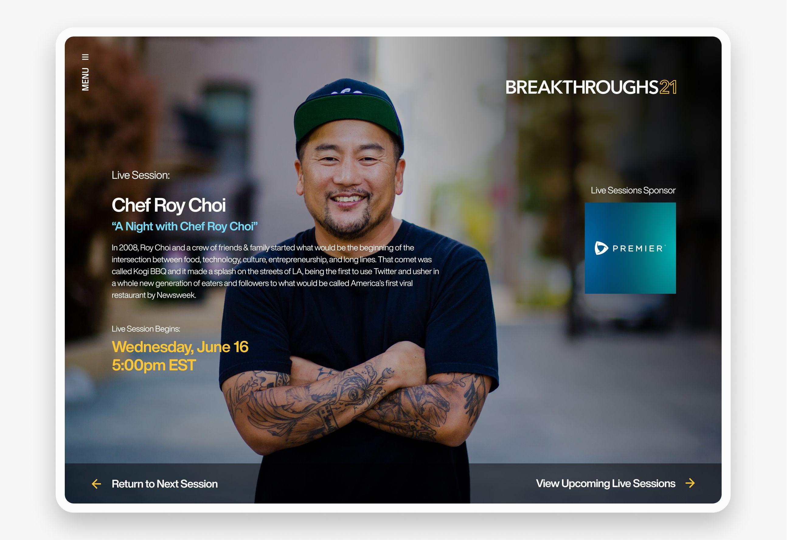 Breakthroughs 21 Online Experience - speaker card Roy Choi